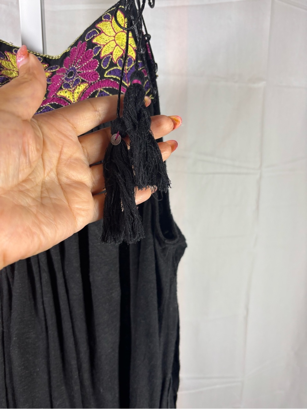 Free People Black Tiered Embroidered Tie-String Camisole - Picture 8 of 10